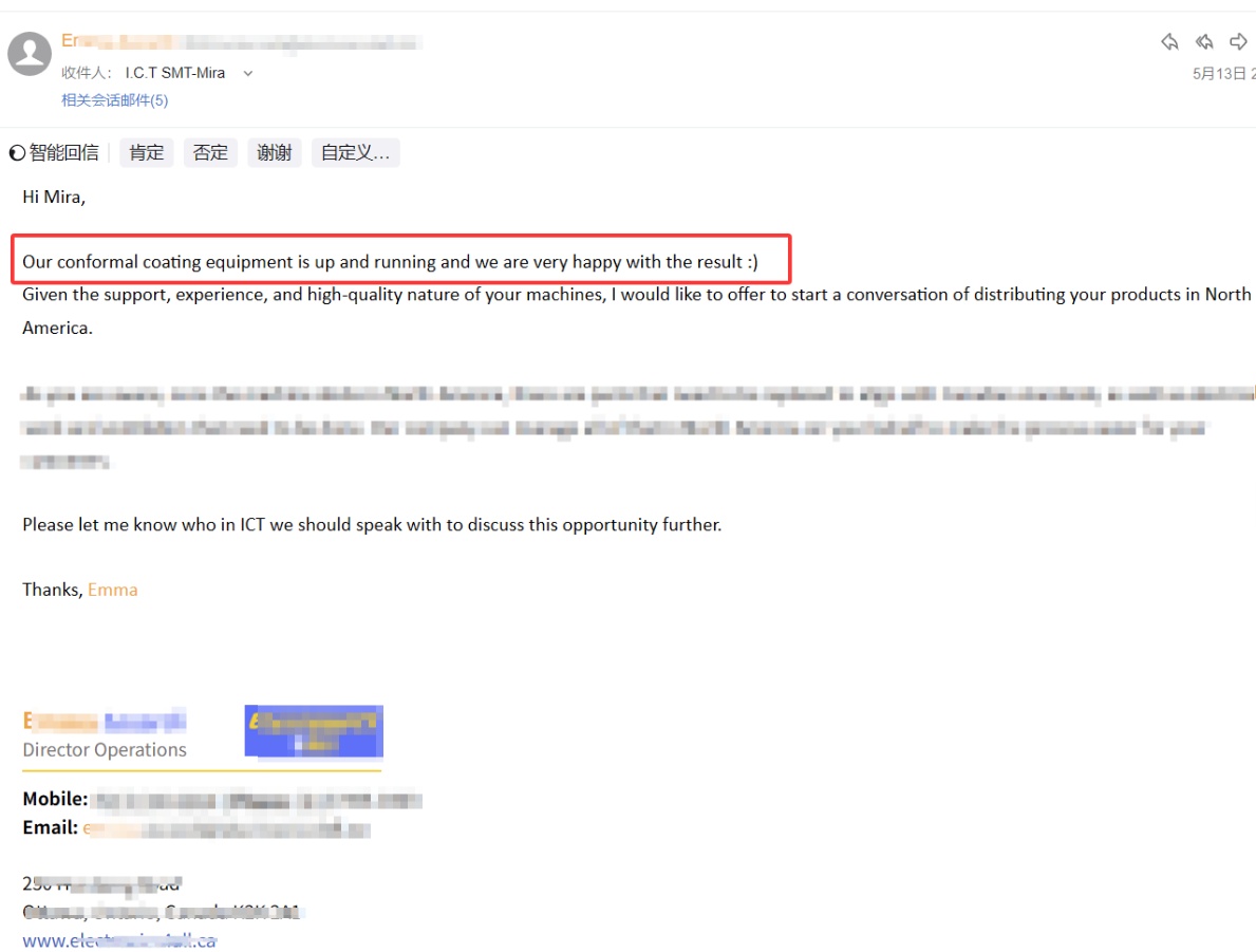 Stroj za konformne premaze ICT prejme izjemne povratne informacije strank v Severni Ameriki.jpg