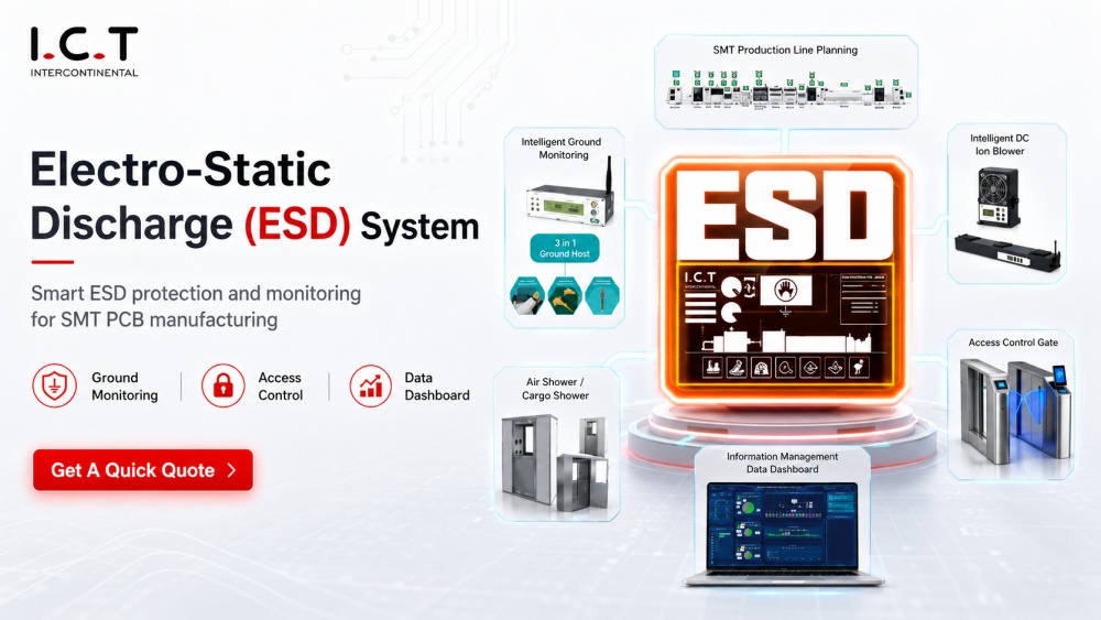 Sistem za elektrostatično razelektritev (ESD) v proizvodnji tiskanih vezij SMT